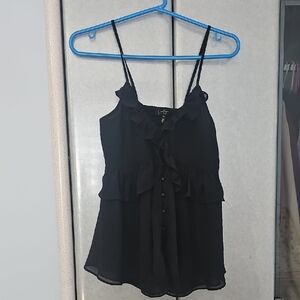 Jessica Simpson Black Ruffled Button-Down Babydoll Camisole, Size XS